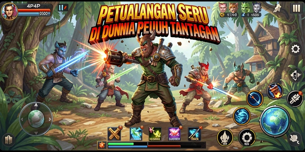 Tangkapan layar utama 4P4P menampilkan gameplay mengeksplorasi dunia Adventure.