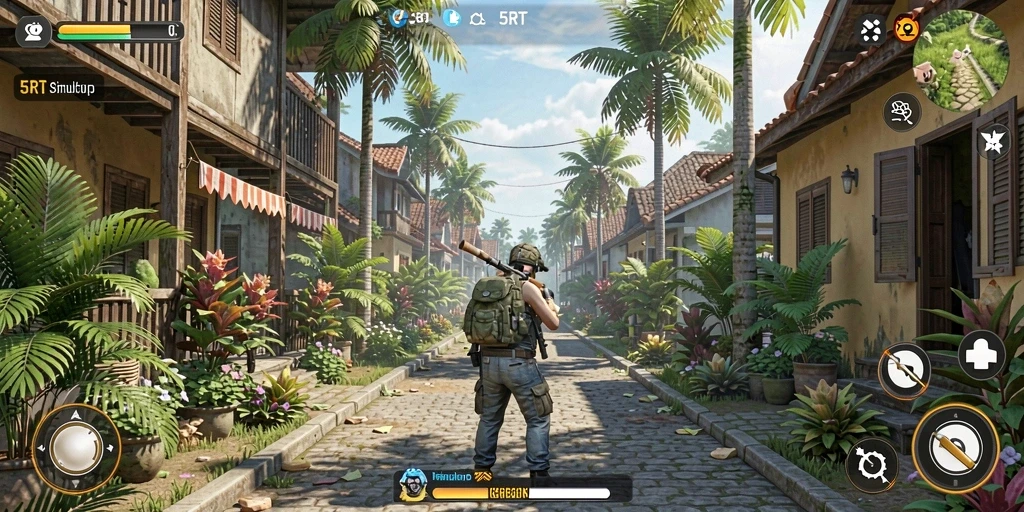 Tampilan gameplay <strong>5RT</strong> dengan dunia simulasi yang interaktif.