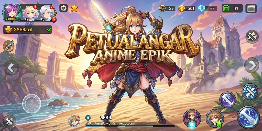 Tampilan gameplay seru di dunia anime penuh warna.