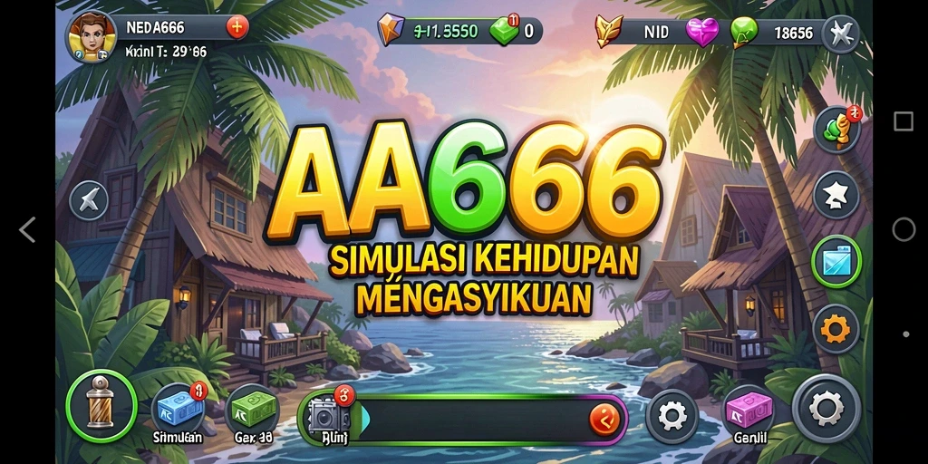 Tangkapan layar AA666 menampilkan karakter dalam aktivitas sosial yang seru.