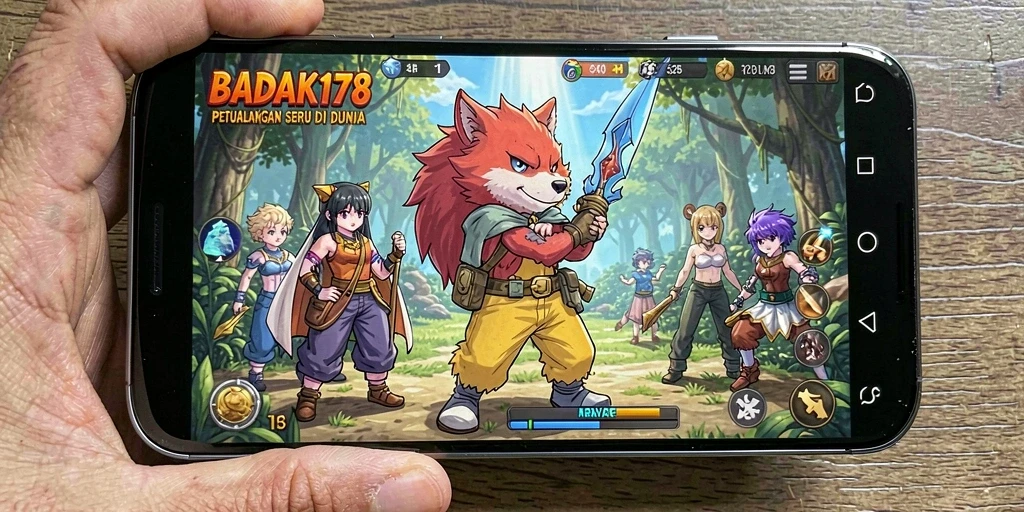 Tangkapan layar utama BADAK178 menunjukkan pertarungan epik di dunia anime.