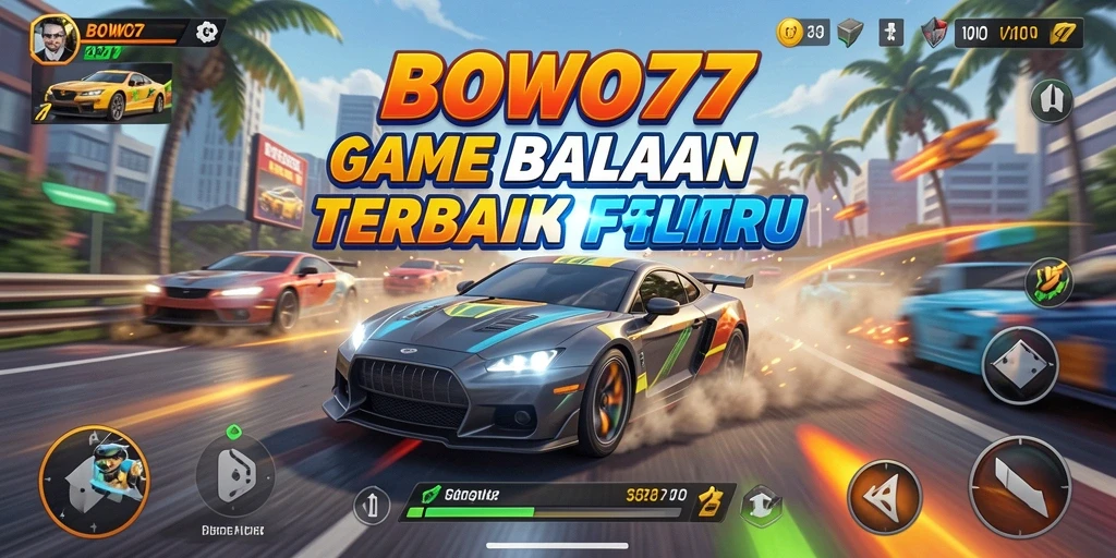 Tampilan gameplay menarik dari BOWO77 di lintasan balapan.