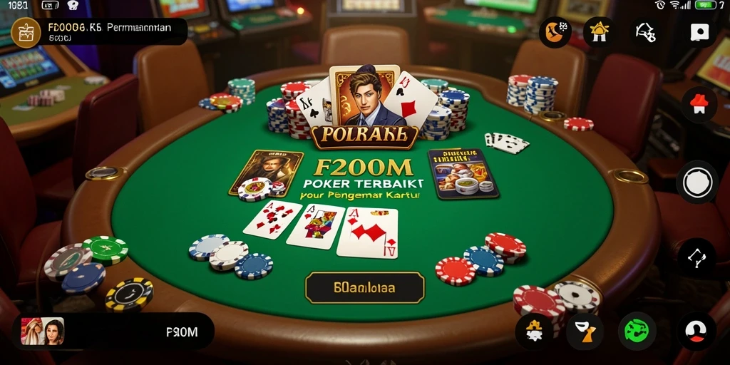 Screenshot gameplay F200M menampilkan aksi Poker yang seru.