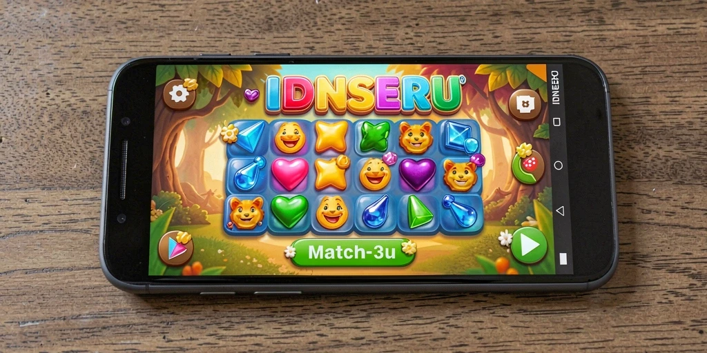 Screenshot IDNSERU menampilkan gameplay Match-3 yang seru dan interaktif.
