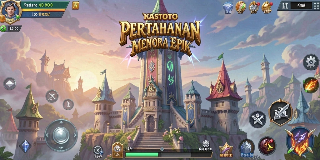 Screenshot gameplay KASTOTO menampilkan pertarungan Tower Defense epik.