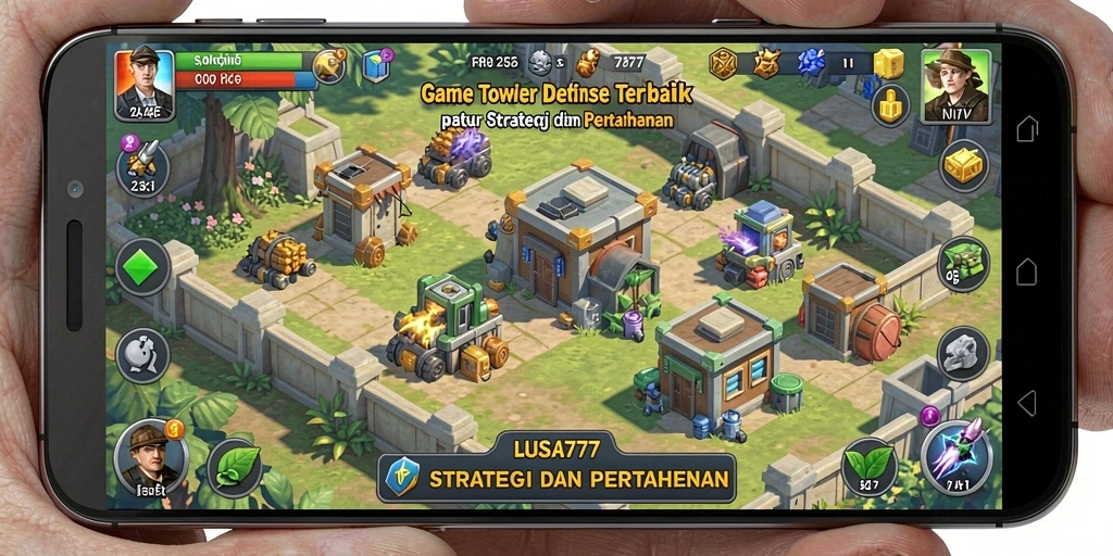 Tampilan gameplay LUSA777 yang menegangkan dan strategis dalam Tower Defense.