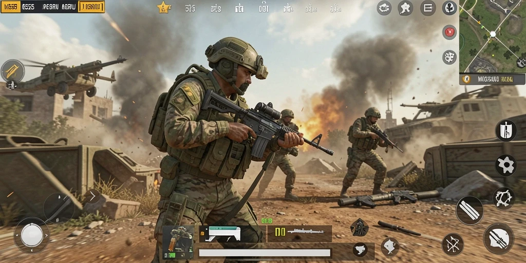 Tangkapan layar gameplay MG525 yang menampilkan pertarungan seru Battle Royale.