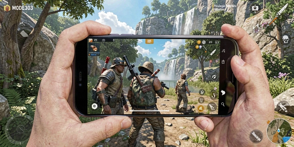 Screenshot gameplay <strong>MODE303</strong> dengan aksi eksplorasi yang mendebarkan.