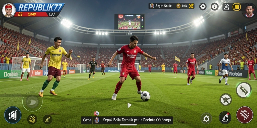 Tampilan gameplay intens dan seru di lapangan sepak bola.