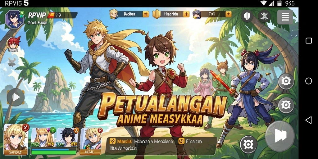 Screenshot gameplay RPVIP5 menampilkan aksi karakter anime yang dinamis.