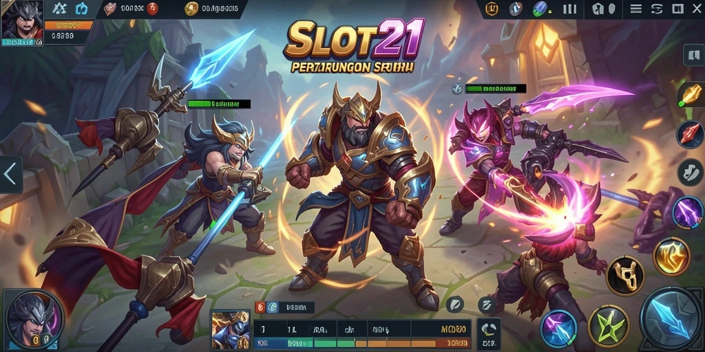 Screenshot gameplay menampilkan aksi seru di arena MOBA.