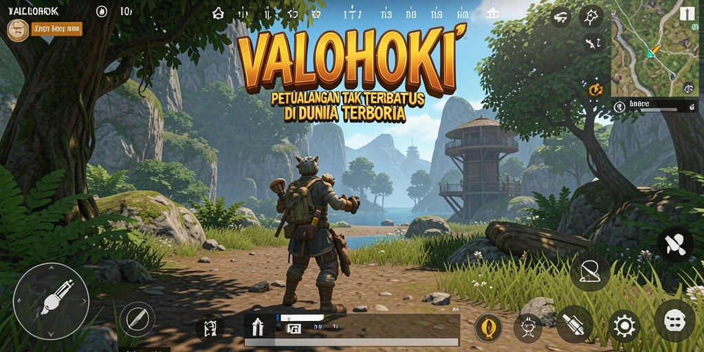 Screenshot gameplay VALOHOKI dengan visual dunia terbuka yang luas.