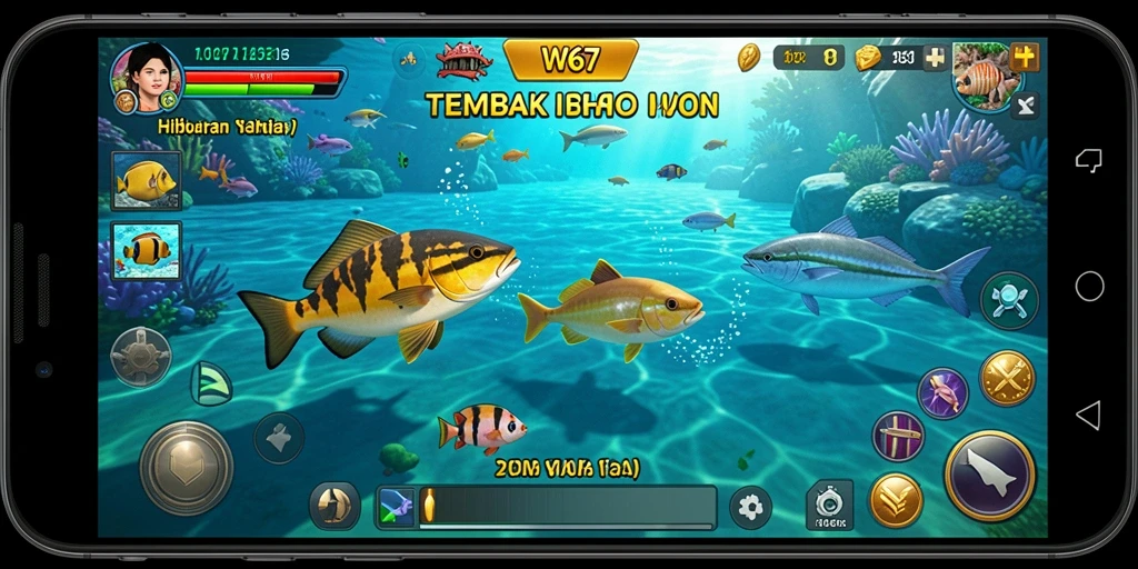 Tampilan screenshot gameplay Tembak Ikan W67 yang mengasyikkan.