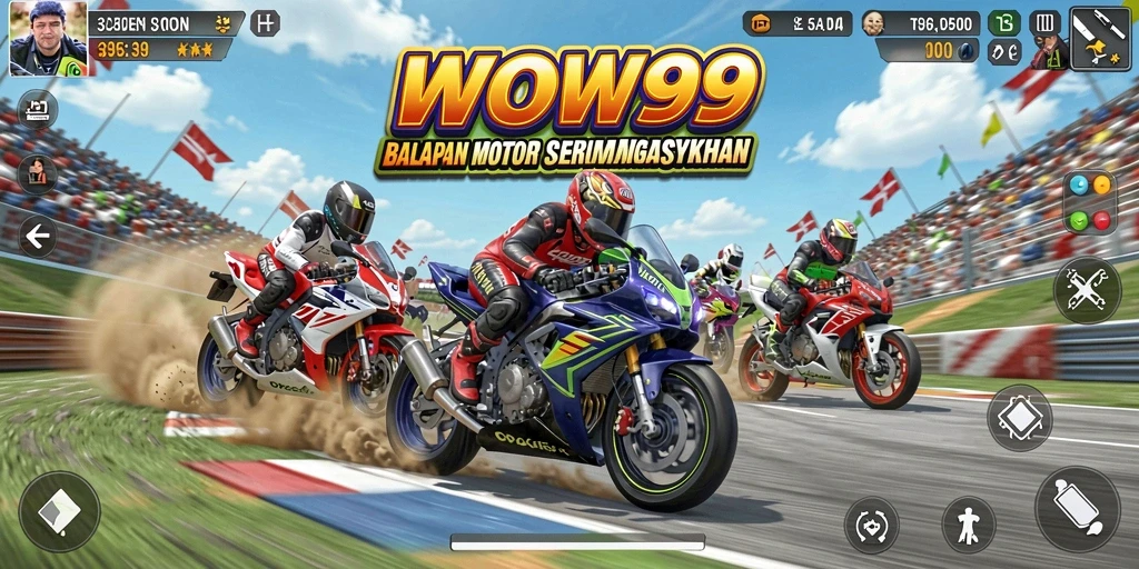 Tampilan menarik dari gameplay balapan motor di WOW99.